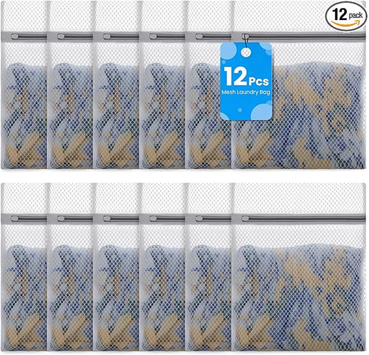 Honeycomb Mesh Laundry Bags for Delicates - 12x16 Inches Medium Washing Bags for Bras, Lingerie, Socks, Baby Clothes - Gentle Wash Protection with Zipper Closure (12)