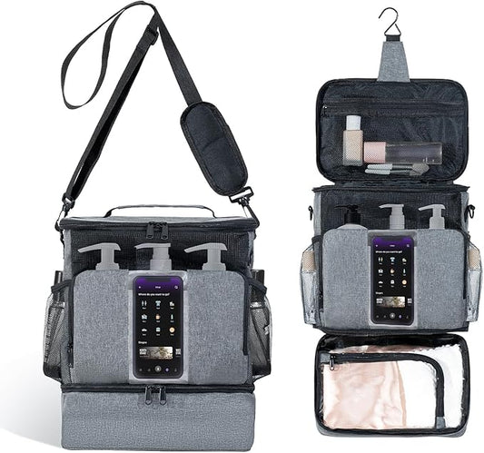 Grey Portable Mesh Shower Organizer – Hanging Toiletry Bag with Handles & Strap, Quick-Dry for Bathroom, Gym, Travel, Camping & College Dorms
