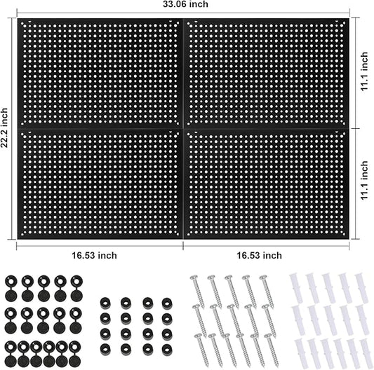 4 Pack Heavy Duty Steel Pegboard Garage Organization Panels,Universal 1/8 and 1/4 Pegboard Accessories,Suitable for Tool Storage,Garage Storage etc. (Black, 16X10.5)