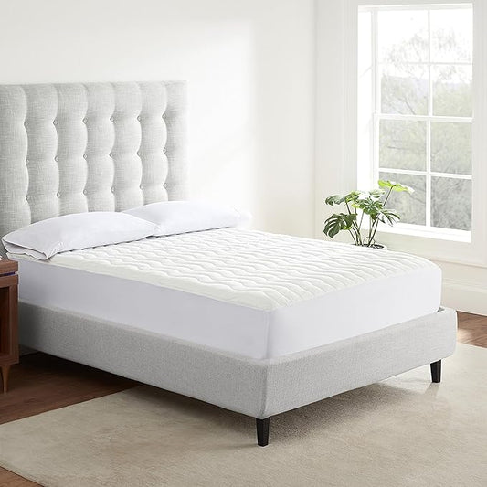 Serta Air Dry Basic Comfort Performance Fabric Quilted Mattress Pad, Cooling and Breathable Mattress Cover, Moisture Wicking Protection with 15" Deep Pocket, Full, White
