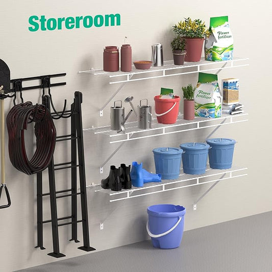 HAUSHOF Closet Shelves Wall Mounted 2-Pack, 4 ft x 12in White Wire Shelving for Laundry Room, Closet, Basement Organization and Storage