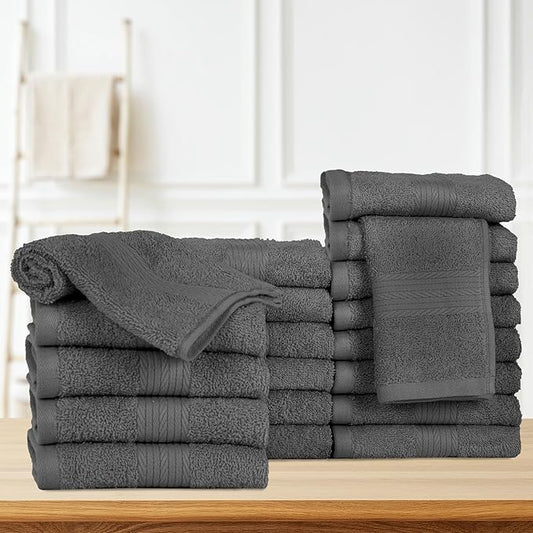 Ample Decor Wash Cloths for Bathroom, 600 GSM 100% Cotton Soft Absorbent WashCloth – 20Pcs Gray