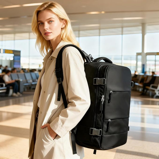 Vacuum Backpack Travel with Pump, Travel Backpack with Vacuum System, Carry on Luggage 18x14x8 Airline Approved Travel Bag, mochila de viaje compresion al vacio, Waterproof Laptop Backpacks,Black