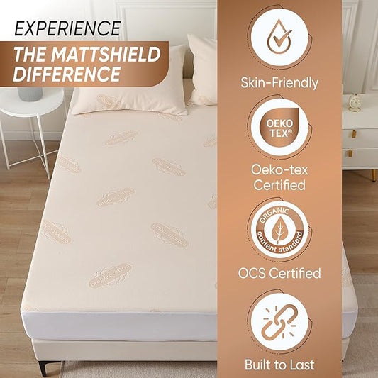 Deluxe Waterproof Organic Mattress Protector Queen - Certified Organic Cotton Breathable Mattress Pad Cover - New 280 GSM Comfort - Jersey Cotton Skirt - Fitted Comfort