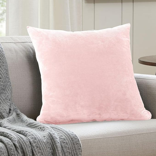 EVOLIVE Soft Micromink, Faux Fur, Faux Velvet Euro Sham Cover Pillowcase Replacement with Zipper Closure (26"x26" Euro Sham, Pink)