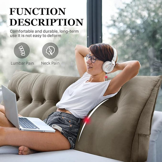 14 lbs Thickened King Wedge Pillow Headboard Body Positioner Bed Wedge Pillow Backrest Support Triangular Headboard Cushion with Side Pocket Velvet Positioning Support Taupe