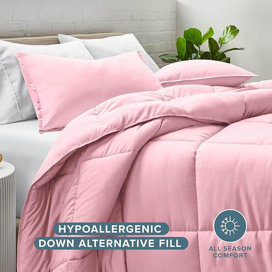 Bare Home Comforter Set - Queen Size - Ultra-Soft - Goose Down Alternative - Premium 1800 Series - All Season Warmth (Queen, Light Pink)