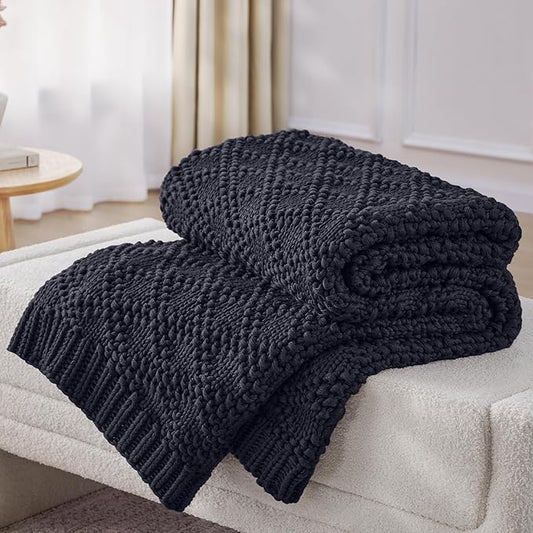 Knitted Weighted Blanket for Adult, Chunky Knit Weighted Throw for Sleep 50"*60" 5lbs, Cooling Breathable Heavy Blanket for Hot Sleepers, Machine Washable Blanket for Room Decor(Dark Grey)