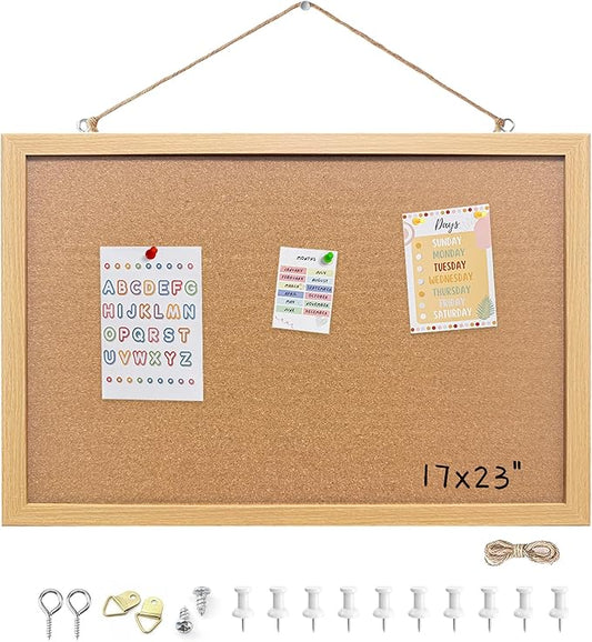Cork Bulletin Board, 17x23 Inches Hanging Cork Board Wooden Framed with Pins for Wall, Dorm Room, Office, Home Decor – Natural Cork & Black Frame