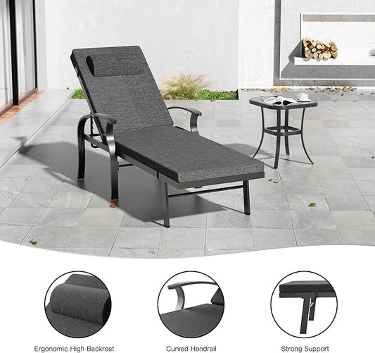 Patio Lounge Chairs Set of 3,Outdoor Lounge Chairs with 5 Adjustable Positions Backerst,Armrest Lounge Chair for Beach,Yard,Balcony,Poolside,Black