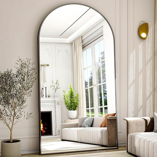 Oversized Full-Body Mirror, 77" x 38" Arched Full-Length Mirror, Black Metal Frame, Floor Mirror for Bedroom, Living/Dressing Room, Gym - Stand/Wall Mounted/Leaning