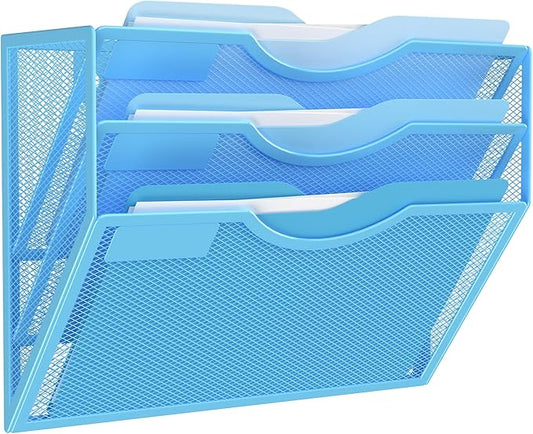 Kuntine.B Wall File Organizer (Blue, 3 Tier)