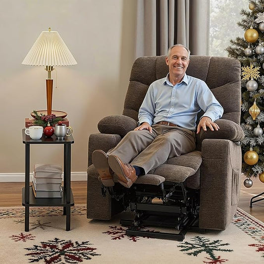 MCombo Power Lift Recliner Chair with Extended Footrest for Elderly People, Fabric 7283 (Brown, Large)