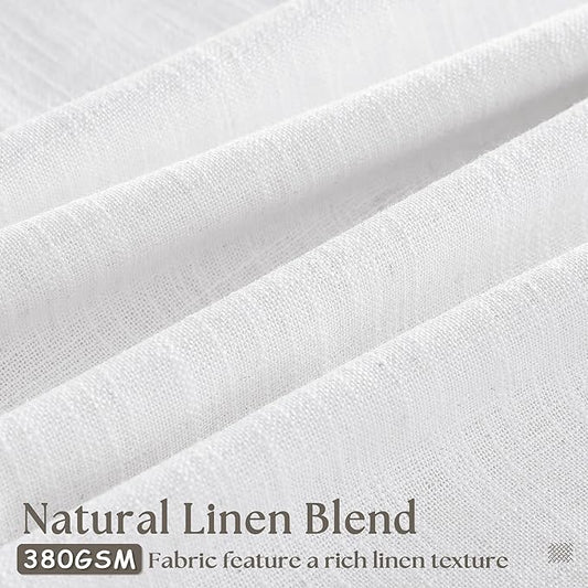 Pinch Pleated Extra Wide Linen Curtains 120 Inches Long for Patio Sliding Glass Door White 70 Inch Wide Pleated Drapes with Hooks Rings Neutral Natural Semi Sheer 70x120 Curtain for Living Room