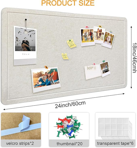 Large Bulletin Board - Foldable 24x18 Inches Cork Board Alternative with 20 Push Pins, Self-Adhesive Felt Bulletin Board for Wall, Home Office Classroom Decor