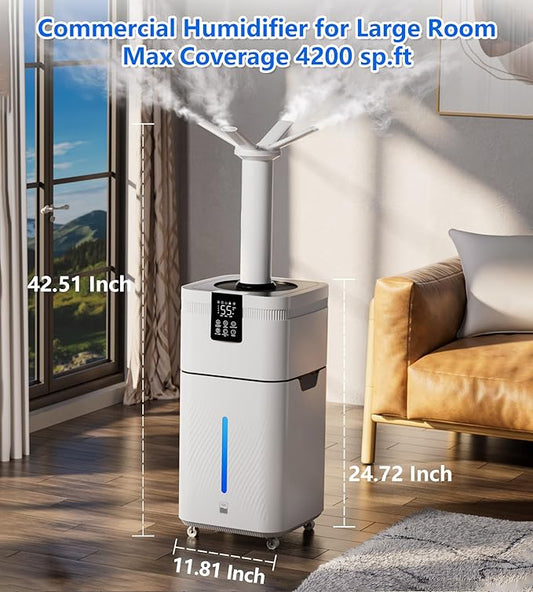 30L/7.93Gal Commercial Humidifier for Large Room 4200 sq ft, 3000mL/H Whole House Humidifiers with Supersized Cool Mist,Quiet Humidifiers for Bedroom, Home,Office, Plants, Warehouse