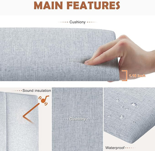 IFNOW Upholstered Wall Mounted Headboard, 3D Soundproof Wall Panels Peel and Stick Headboard for King Size, Reusable and Removable Tufted Bed Headboard in Blue White(12 Panels, 10" x 24")