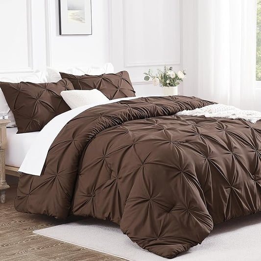 Andency California King Comforter Set Brown (104x96Inch), Pinch Pleat Cal King Comforter Set 3 Pieces, Oversized King Pintuck Bed Comforter, Microfiber Down Alternative Comforter Bedding Set