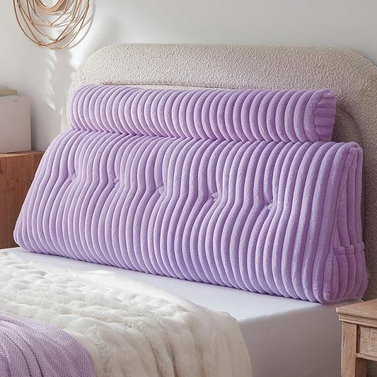 Headboard Pillow + A Long Neck Roll Pillow Body Pillow,Faux Fur Headboard Wedge Pillow with Removable Cover (Purple, Queen:59x8x20 inches)