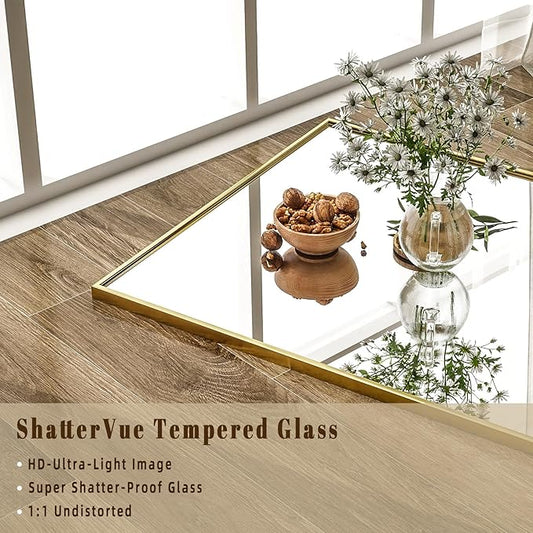 BEAUTYPEAK Full Length Mirror with Stand, 65"x24" Floor Mirror with Aluminum Alloy Thin Frame, ShatterVue Tempered Full Body Mirrors, Free Standing or Wall-Mounted Mirrors for Living Room, Gold