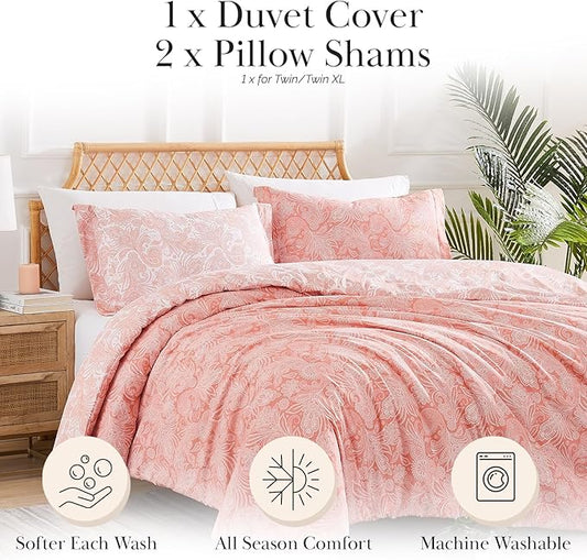 Southshore Fine Living, Inc. Oversized King/California King Duvet Cover Set – Reversible, Premium Quality Bedding – Includes 1 Duvet Cover and 2 Pillow Shams, Easy Care, Paisley Coral Haze