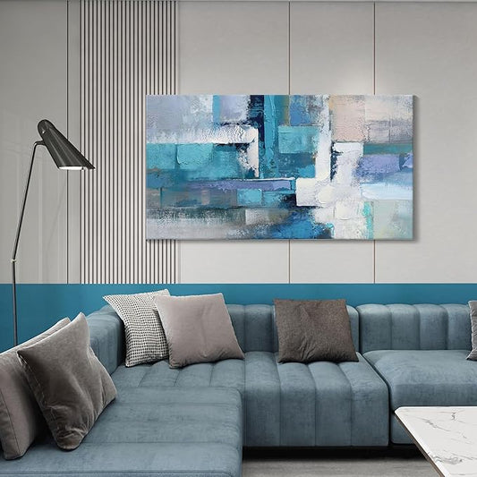 AJAZIKO Blue Abstract Canvas Wall Art - Modern Wall Decor, Living Room & Office Decor, Artwork for Bedroom