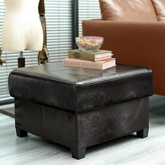 GLAXYFUR Folding Storage Bench, Cube PU Leather Footstool with Legs, Coffee Table, Ottoman with Storage for Living Room, 23.6 x 23.6 x15 Inches, Black