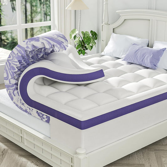 ChiXpace Dual Layer 4 Inch Memory Foam Mattress Topper Twin XL - 2 Inch Gel Memory Foam and 2 Inch Pillow Top Mattress Pad, 7-Zone Egg Crate Twin XL Size Mattress Topper (White) Dormly