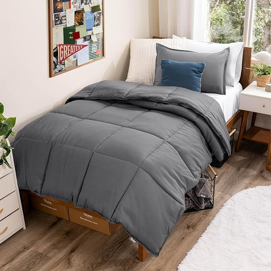 Bare Home Comforter Set - Twin Extra Long Size - Ultra-Soft - Goose Down Alternative - Premium 1800 Series - All Season Warmth (Twin/Twin XL, Grey)
