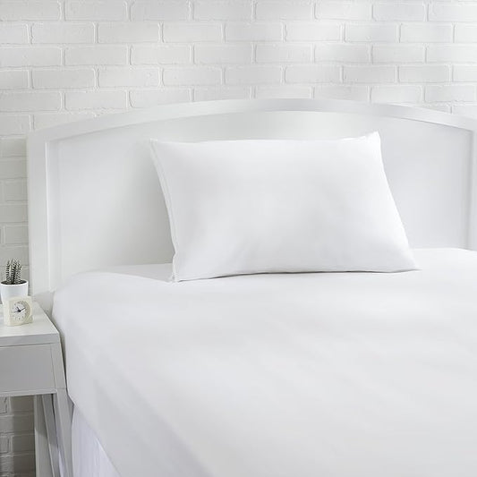 Amazon Basics Queen Pillowcase with Zipper, 100% Cotton Hypoallergenic, Pillow Protector, White (31 x 21 Inches), Pillows Not Included
