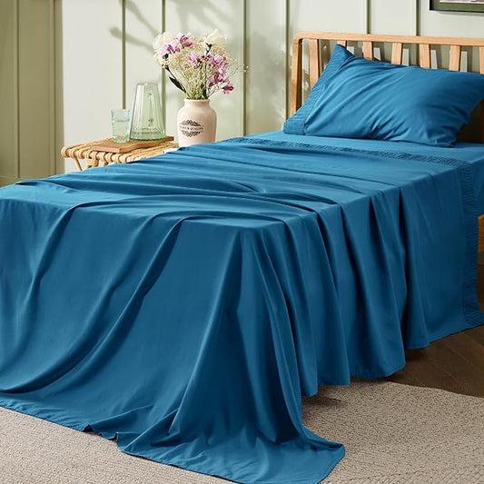 Bedsure Twin XL Sheet Sets Dorm Bedding - 3 Pieces Soft Extra Long Twin Sheets, Hotel Luxury, Easy Care Microfiber for Women, Men, Teal Blue