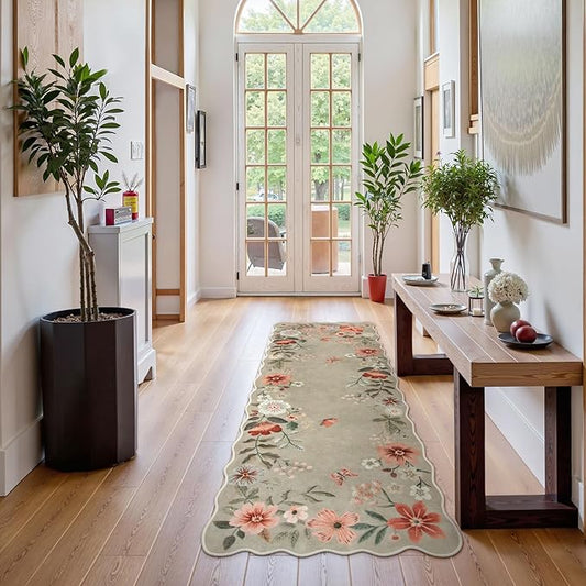 Lahome Floral Kitchen Runner, 2x5 Soft Washable Runner Rug Non Slip, Ultra-Thin Hallway Rug Stain Resistant Boho Carpet for Laundry Bathroom Bedroom(2x5ft,Brown)