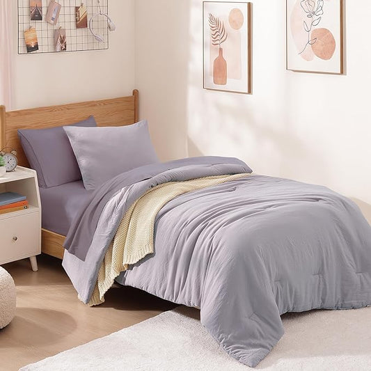 WRENSONGE Twin Comforter Set- 5 Pieces Lilac Twin Bed in a Bag, All Season Twin XL Bedding Sets with 1 Fitted Sheet, 1 Flat Sheet, 1 Pillow Sham and 1 Pillowcase