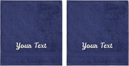 Personalized Towels, Luxury Turkish Genuine Cotton Monogrammed Towel Washcloths for Bathroom, Kitchen, Hotel, Spa, Gym & College Dorm, 2 Pack Washcloth Set for Body & Face, Baby and Adults, Navy
