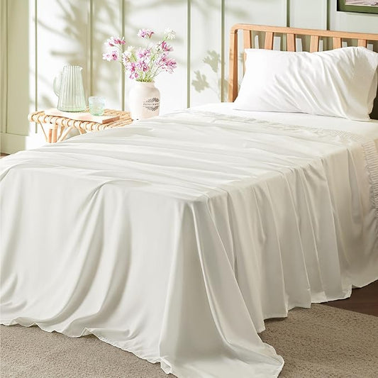 Bedsure Twin XL Sheet Sets Dorm Bedding - 3 Pieces Soft Extra Long Twin Sheets, Hotel Luxury, Easy Care Microfiber for Women, Men, Ivory