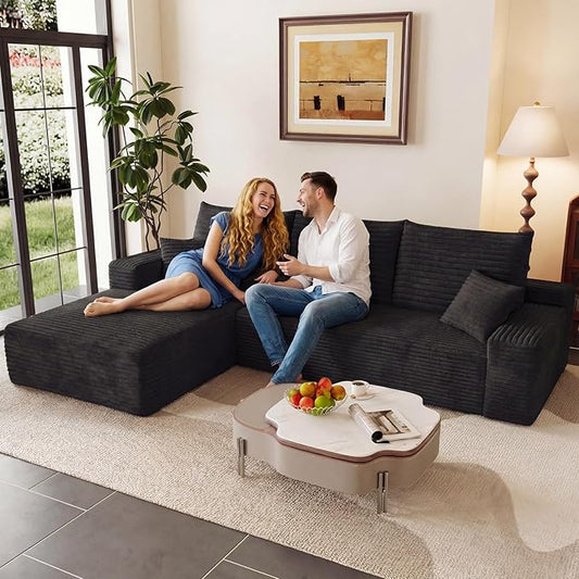 95" Modular Sectional Couch, Boneless L Shaped Cloud Sofa with Chaise Lounge, Corduroy Upholstered Couches Memory Foam Deep Seat, No Assembly Required, Ideal for Living Room(Black, Left Facing)