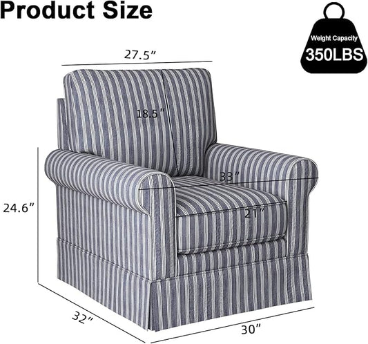 INZOY Swivel Accent Chair Set of 2, Mid Century Modern Reading Chair, Upholstered Swivel Square Chair for Living Room Bedroom Small Spaces, Fully Assembled, Blue Stripe