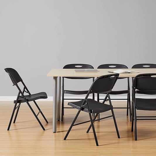 Amazon Basics Sturdy Foldable Plastic Chair, Portable, 350-Pound Capacity, Black, 6-Pack