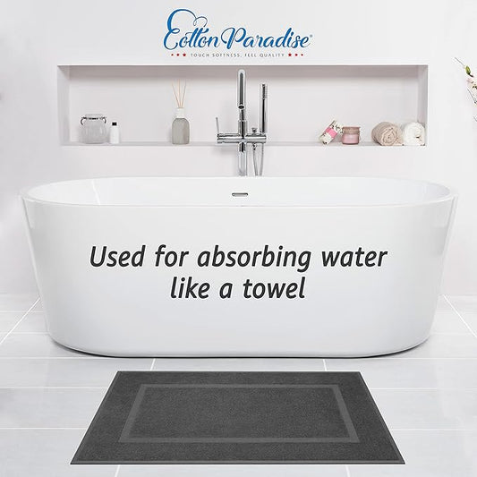Cotton Paradise 100% Cotton Bath Mats for Bathroom Floor Set of 2 Pack, 20x34 Soft Absorbent Washable Quick Dry Tub Bathmat, Dark Gray Towel Bath Mat
