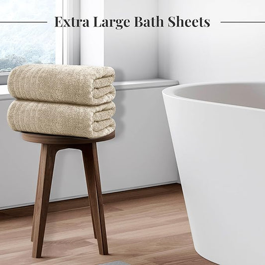 Tens Towels Pack of 2 Extra Large Bath Sheets 35 x 70 Inches, 100% Cotton, Larger & Lighter Weight, Quicker to Dry, Super Soft & Absorbent, Oversized Bath Towels, Beige