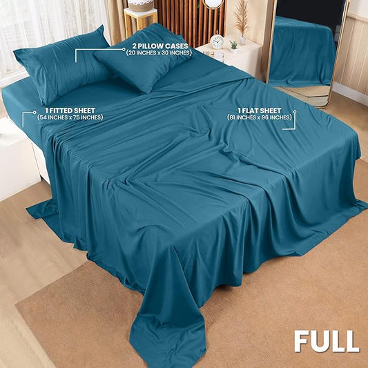 Utopia Bedding Full Sheet Set – 4 Piece Bed Sheets for Full Size Bed, Soft and Breathable Microfiber, Includes 1 Fitted Sheet, 1 Flat Sheet and 2 Pillowcases (Denim Blue)