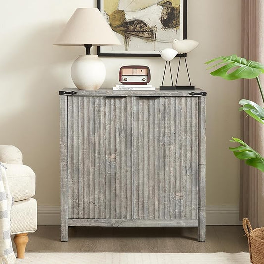 32 Fluted Sideboard Storage Cabinet Buffet - 7-Level Adjustable Shelves, Modern Farmhouse Rustic Kitchen Console Accent Cabinets, Coffee Bar Table for Dining Room