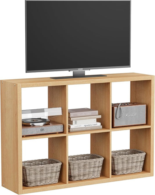 6 Cube Storage Organizer, 2x3 Cube Bookshelf, Cubby Storage Shelf, Wooden Organizer Shelf with Thickened Boards, for Closet Bedroom Home Office Living Room, 36.93" L x 9.37" W x 25.12" H, Natural-Oak