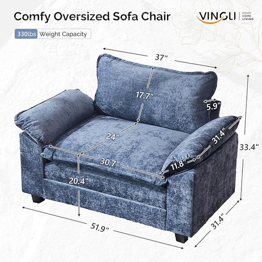 VINGLI Cloud Navy Blue Single Chair with Armrest