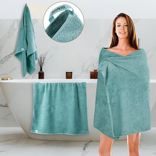 SEMAXE Bath Towel for Bathroom, 100% Cotton Towel with Hanging Loop and Smart Tag, Hotel & Spa Quality Soft Absorbent Towel, Gift Box Packaging, 1 Pc Blue Bath Towel, 54" L x 27" W