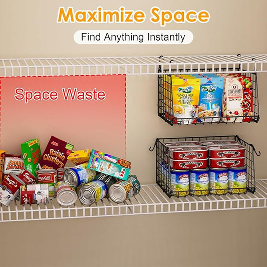 3-Pack Under Shelf Hanging Baskets - Space Saving Pantry Shelf Organizer with 360° Rotating Hooks for Kitchen Storage, Foldable Small Space Solutions for Pantry Organization, Black