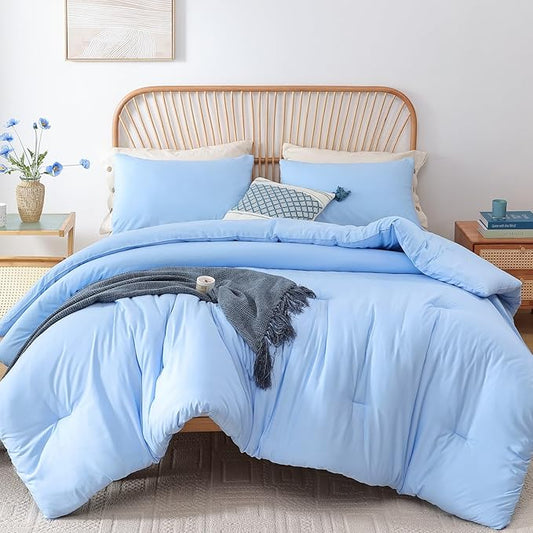 ROSGONIA King Size Comforter Set Light Blue, 3pcs King Comforter Set (1 Comforter & 2 Pillowcases) All Season Soft Lightweight Bedspread Blanket Quilt
