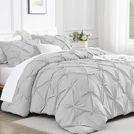 Andency California King Comforter Set Light Grey (104x96Inch), Pinch Pleat Cal King Comforter Set 3 Pieces, Oversized King Pintuck Bed Comforter, Microfiber Down Alternative Comforter Bedding Set