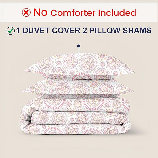 Kotton Culture 3 Pc Queen Size Duvet Cover Set- 100% Egyptian Cotton Sateen 600 Thread Count Ultra Soft Premium Durable Comforter Cover Zipper Closure & Corner Ties (Mandala, Queen/Full 90" X 90")