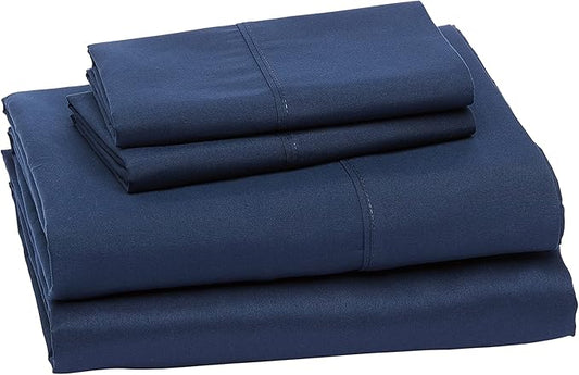 Amazon Basics Lightweight Super Soft Easy Care Breathable Microfiber 4 Piece Bed Sheet Set with 14-Inch Deep Pockets, King, Navy Blue, Solid AmazonBasics